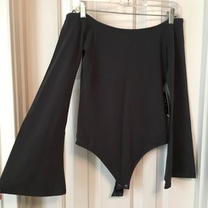 Express Charcoal Grey Bell-Sleeved Bodysuit Size S